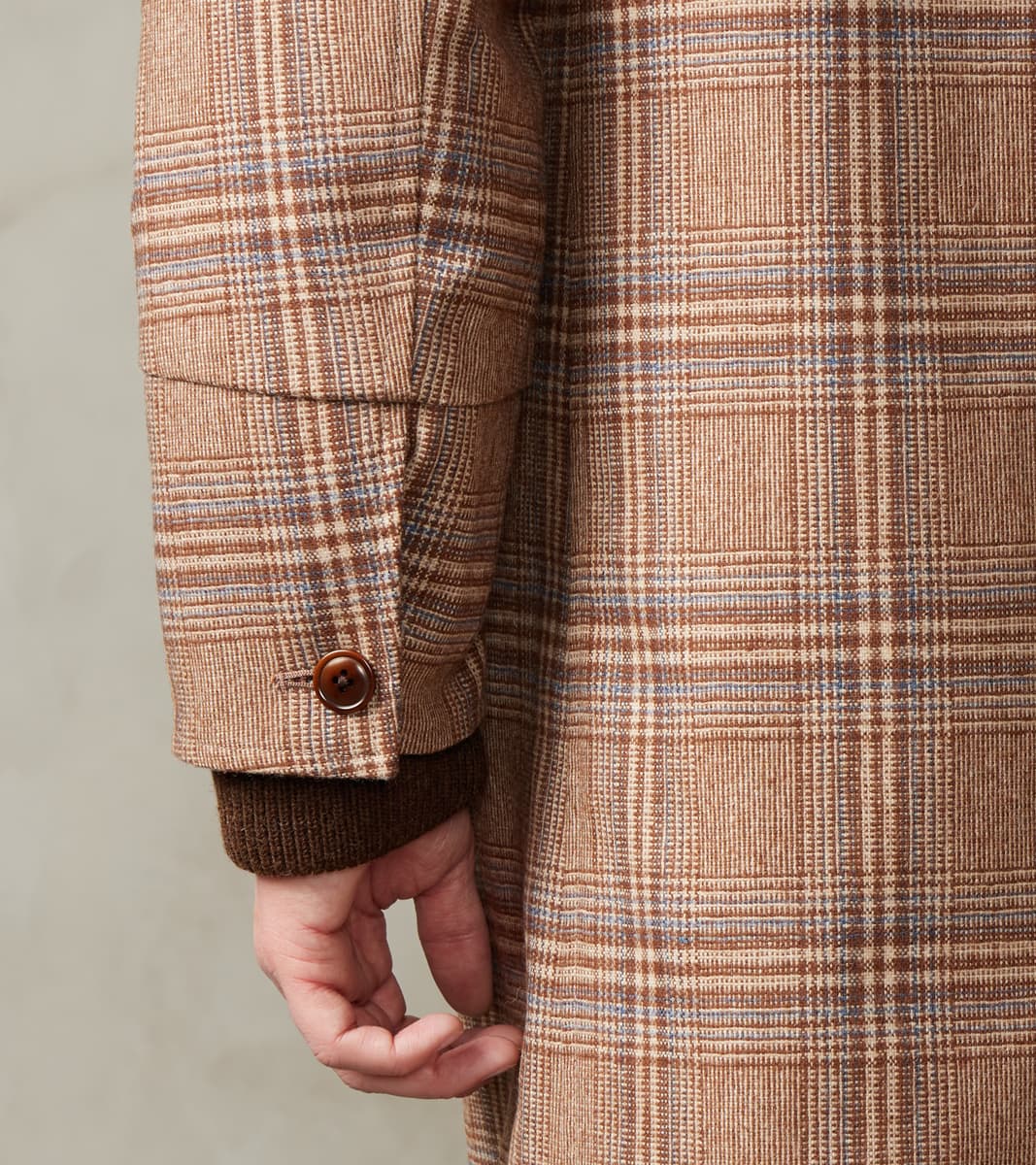 Double Breasted Slant Flap Pocket Coat - Glen Plaid Wool Blend Cloth - Beige