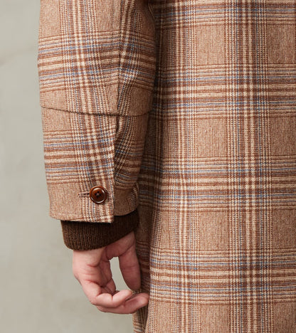 Double Breasted Slant Flap Pocket Coat - Glen Plaid Wool Blend Cloth - Beige