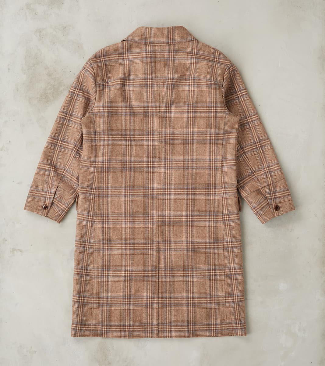 Double Breasted Slant Flap Pocket Coat - Glen Plaid Wool Blend Cloth - Beige