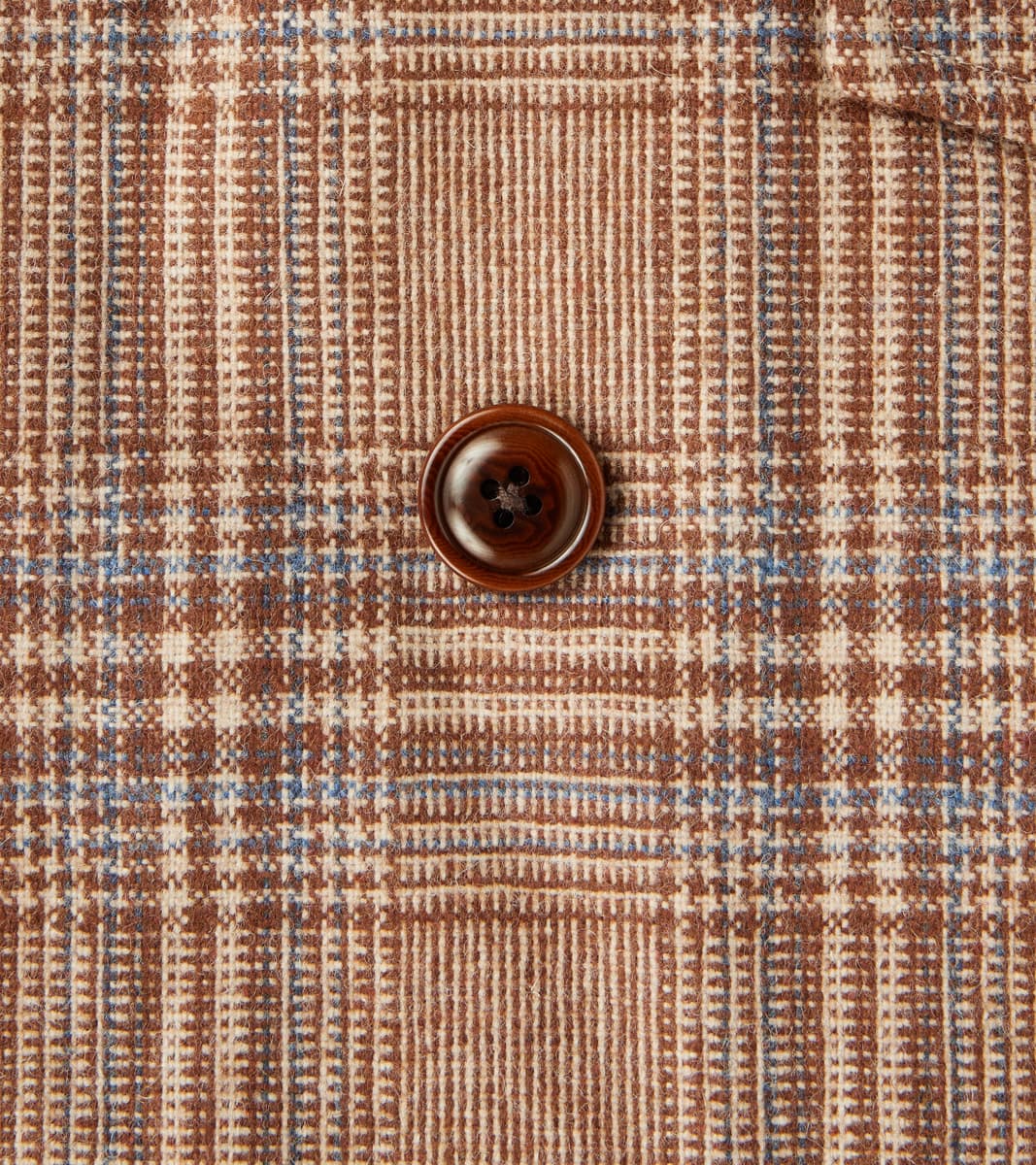 Double Breasted Slant Flap Pocket Coat - Glen Plaid Wool Blend Cloth - Beige