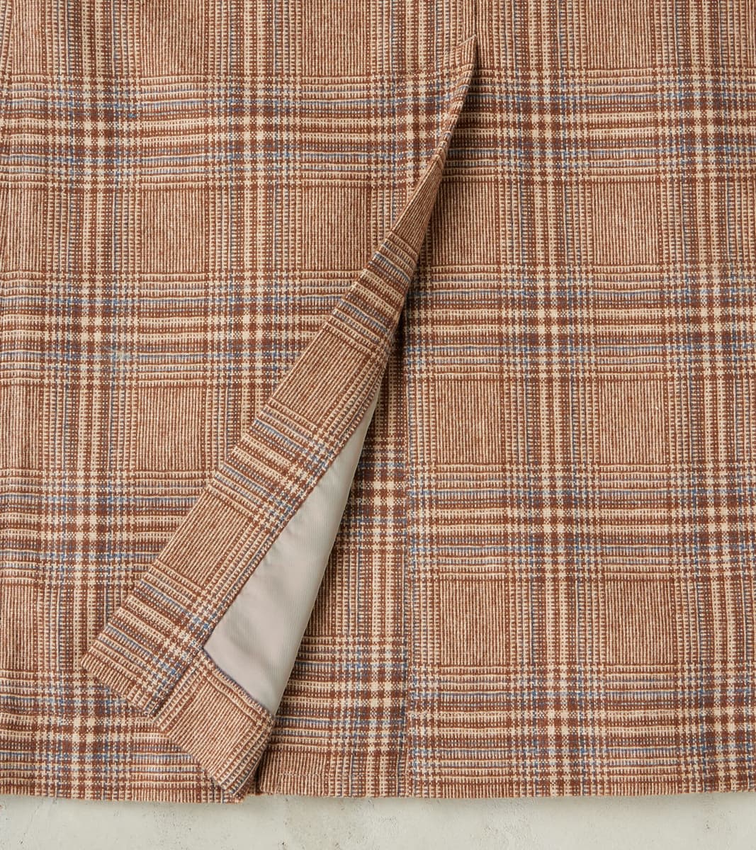 Double Breasted Slant Flap Pocket Coat - Glen Plaid Wool Blend Cloth - Beige