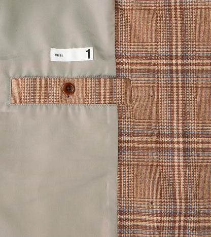 Double Breasted Slant Flap Pocket Coat - Glen Plaid Wool Blend Cloth - Beige