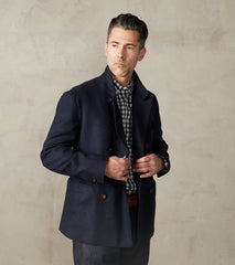 English Dress Hunt DB Jacket - Marling & Evans® Navy Melange Herringbone Wool