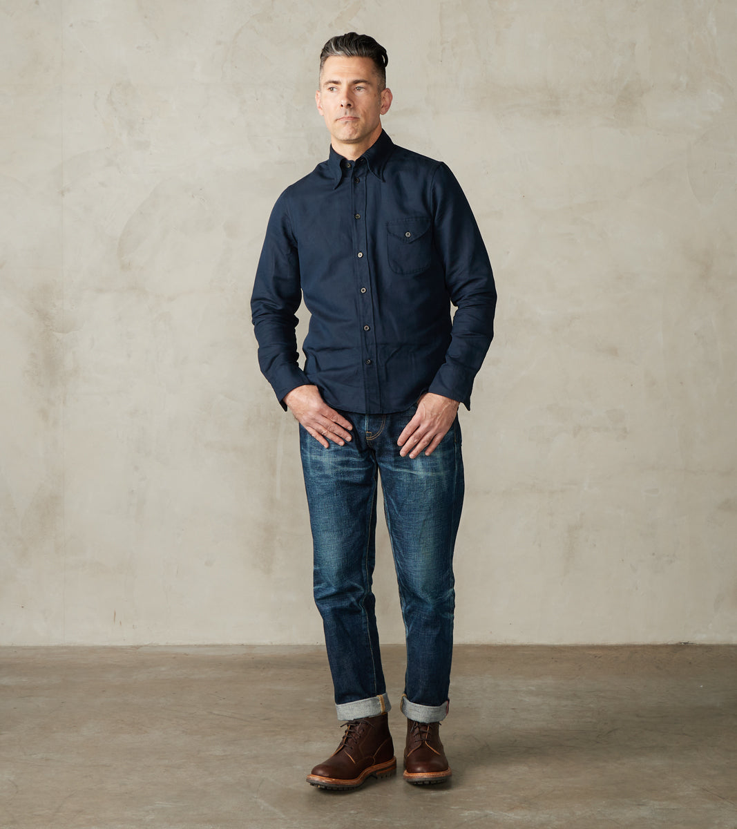 American Camp Shirt - Midnight Japanese Cotton Linen Slub Twill