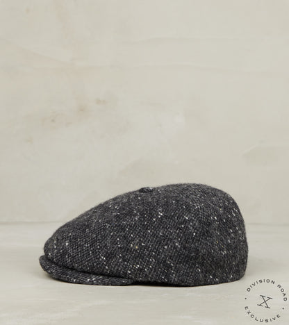 Division Road Bates Gentleman's Hatter Toni Cap - Magee Donegal Tweed - Charcoal Grey