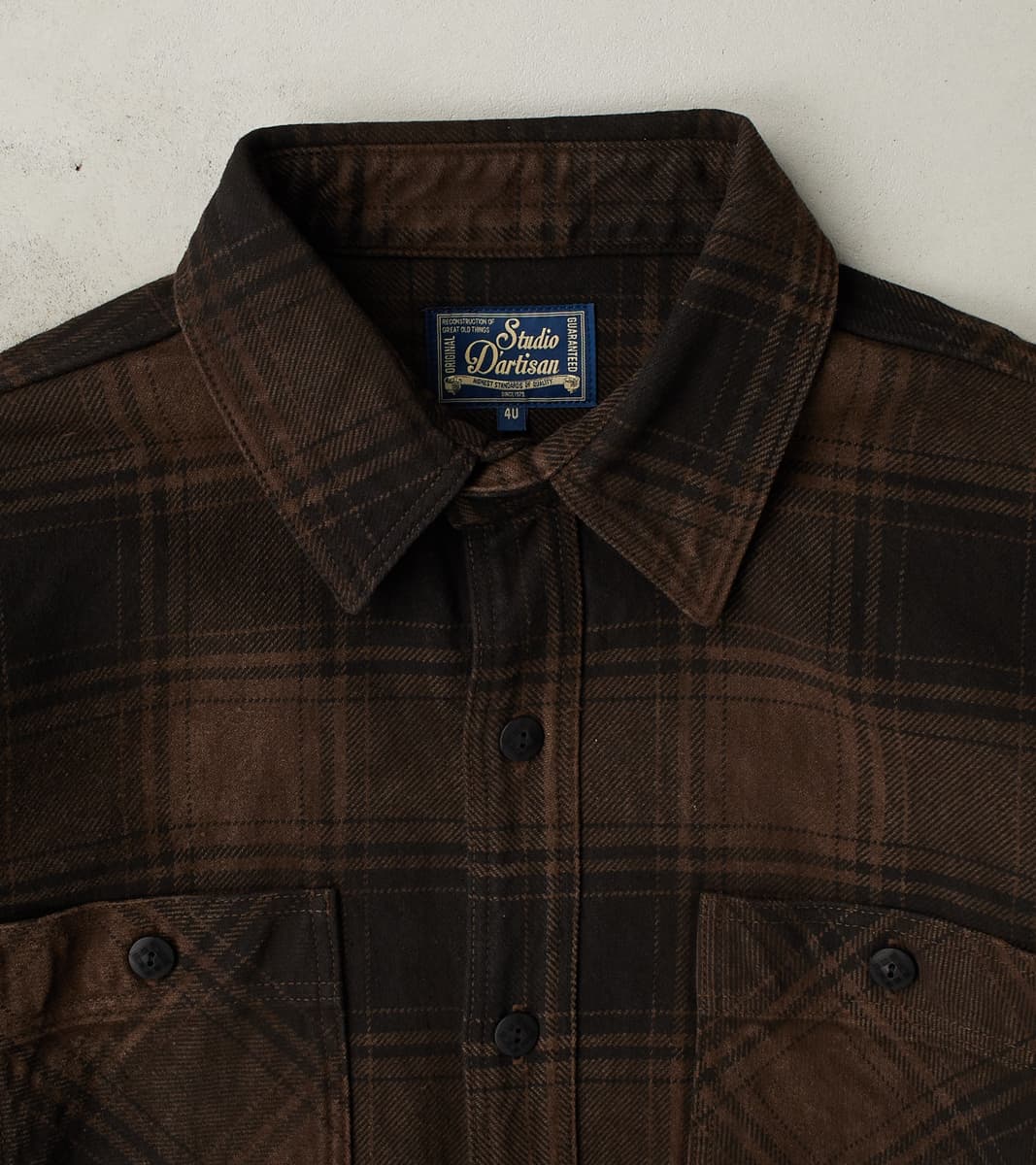 Amami Dorozome Mud Dyed Heavy Flannel Check Workshirt - Dark Brown