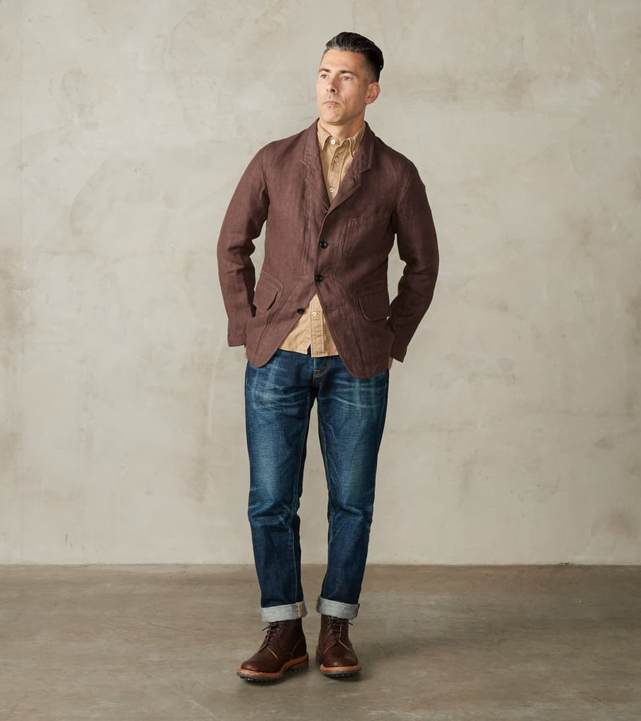 Division Road Products English Hunt Work Jacket - Dusty Chestnut Overdyed S.Bryson Irish Linen HBT