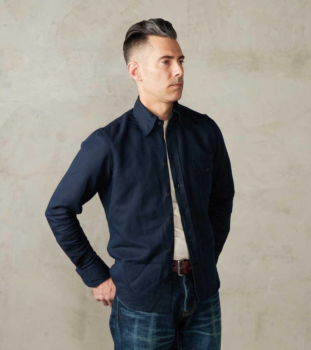 Division Road American Camp Shirt - Midnight Japanese Cotton Linen Slub Twill