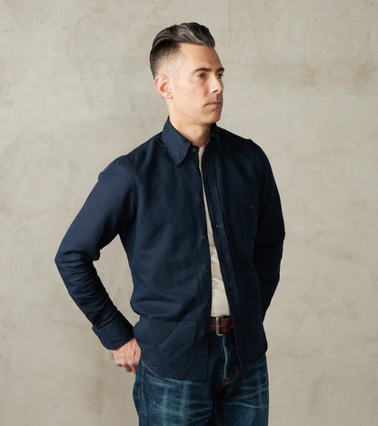 Division Road American Camp Shirt - Midnight Japanese Cotton Linen Slub Twill