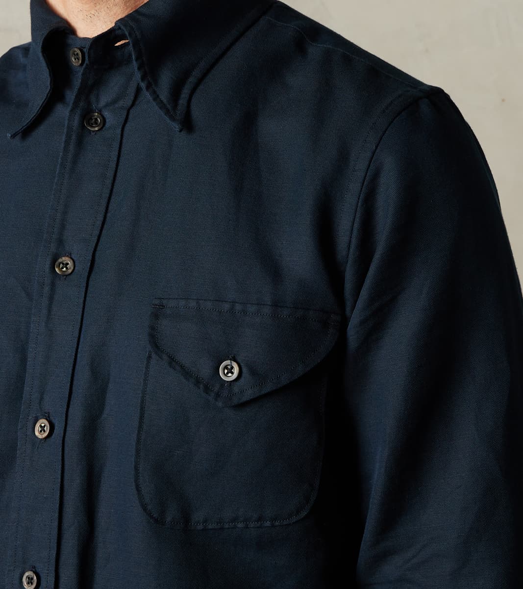 Division Road American Camp Shirt - Midnight Japanese Cotton Linen Slub Twill