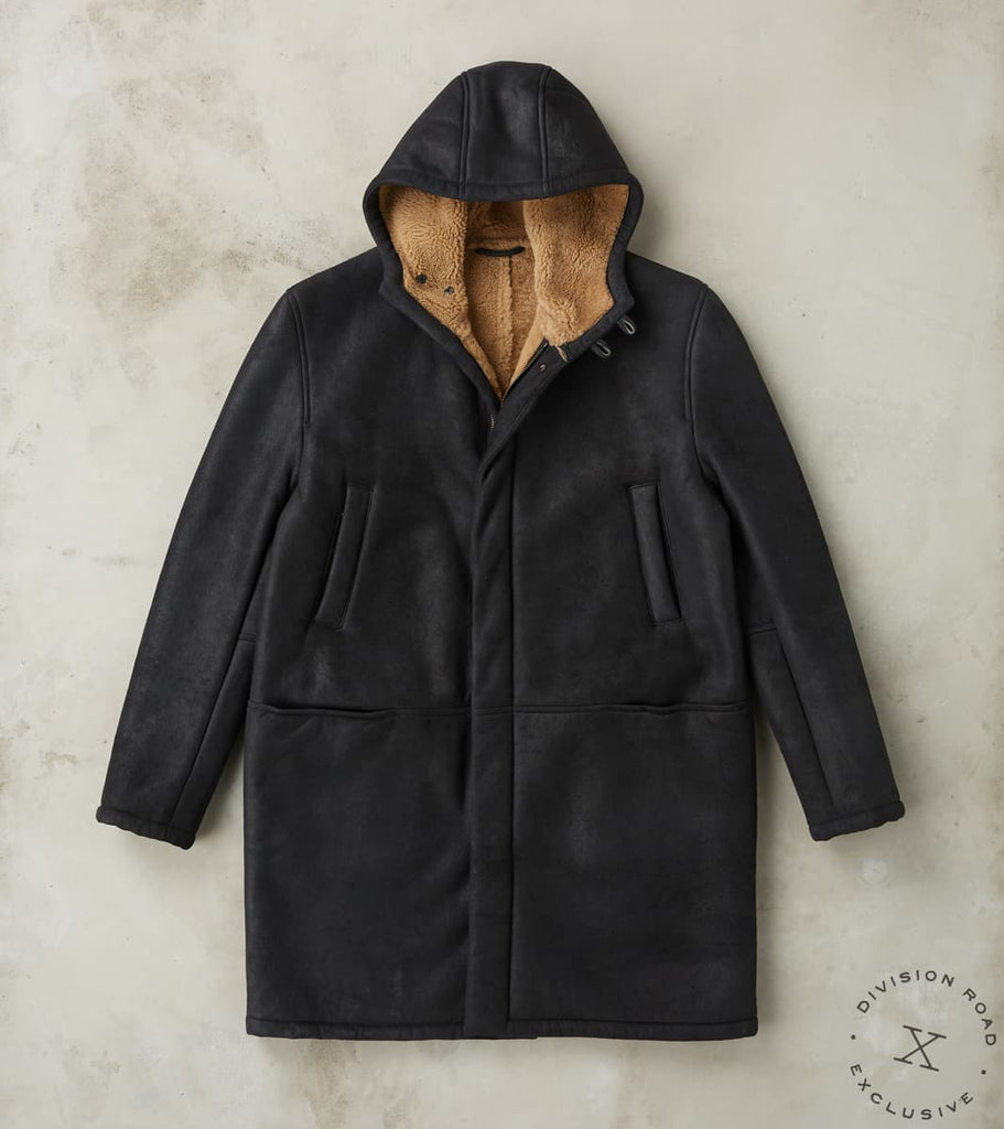 Division Road Cromford Leather x DR Shearling Boss Parka - Hurricane Black