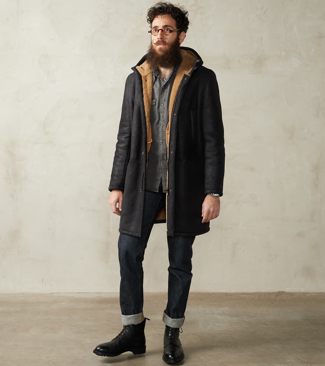 Cromford Leather and Permanent Style's collaboration luxury shearling coat