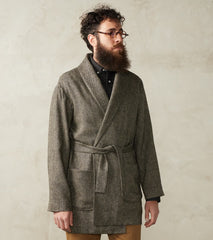 Brushed Wool Tweed Cardigan Jacket - Ecru & Grey Herringbone