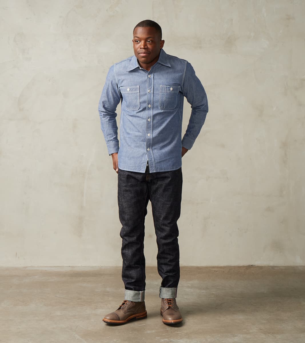 Division Road 21-BLU - Work Shirt - 10oz Selvedge Chambray Blue