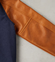 Division Road Products Varsity Jacket - Navy Brisbane Moss® Moleskin & Rust Leather