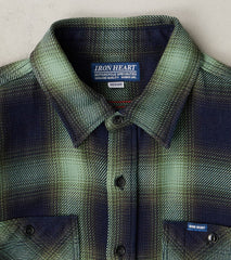 Division Road 349-GRN - Work Shirt - 9oz Selvedge Flannel Ombre Check Green