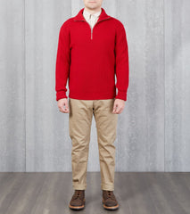 Navy Half Zip Sweater - Red