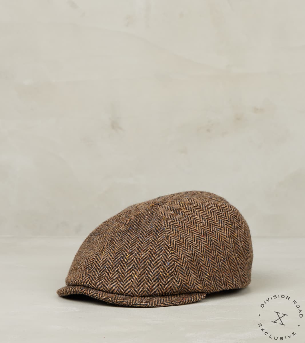 Division Road Bates Gentleman's Hatter Toni Cap - Magee Donegal Herringbone - Camel