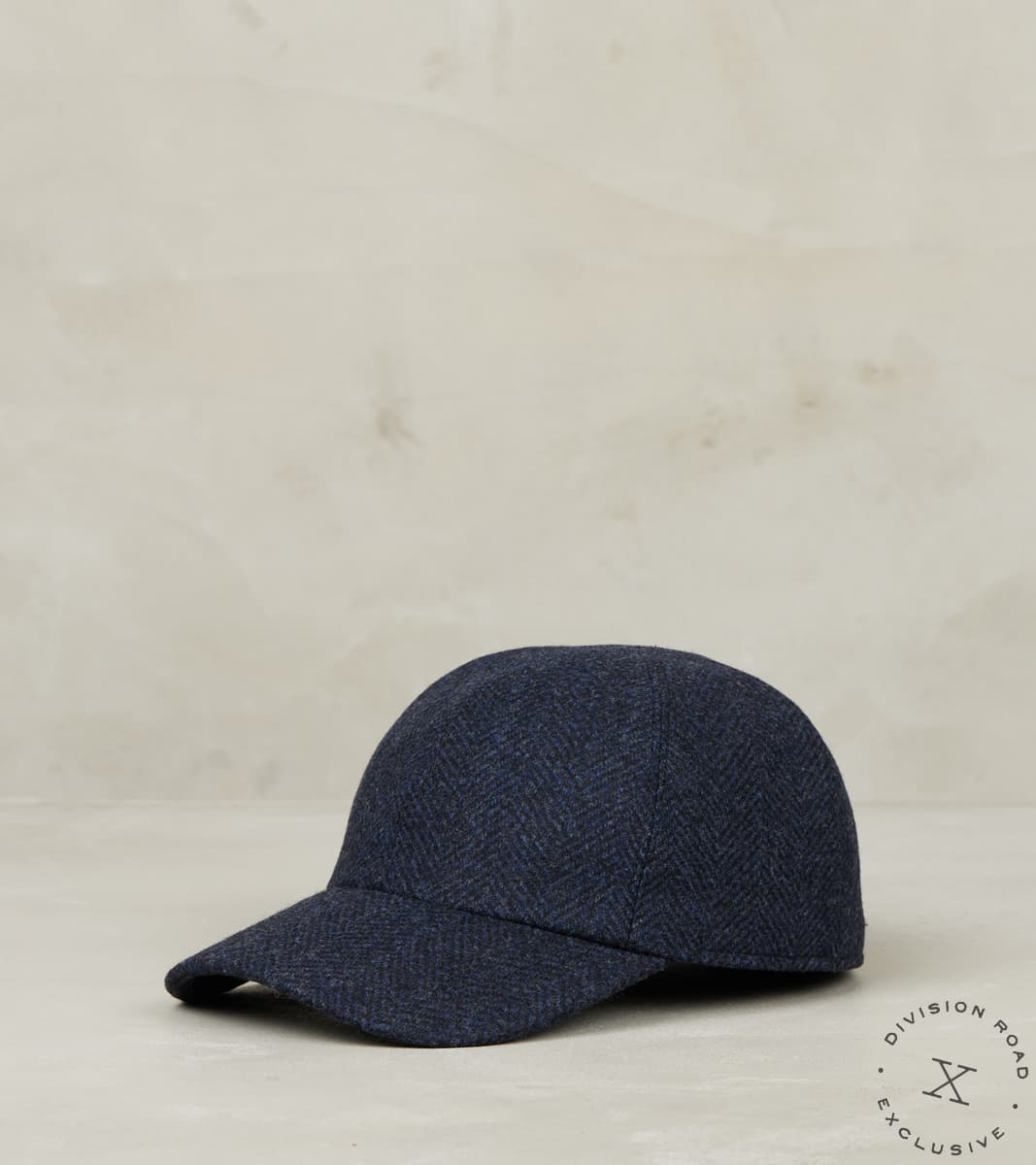 Division Road Bates Gentleman's Hatter Ball Cap - Loro Piana Storm System Herringbone Navy