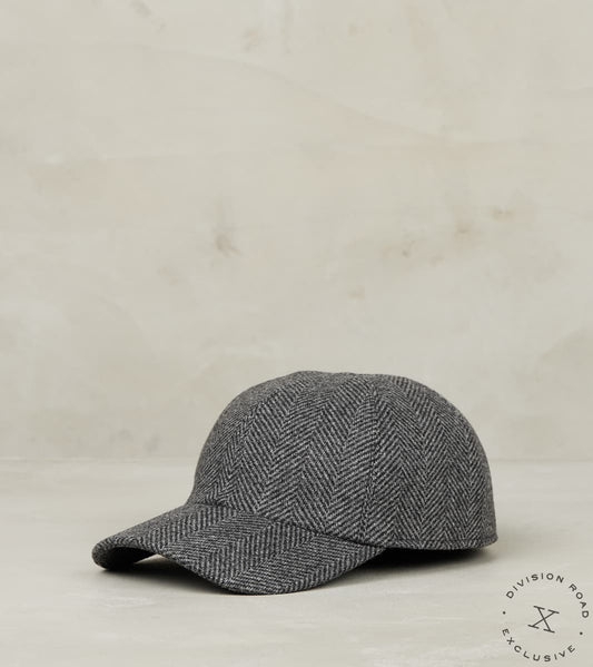 Division Road Bates Gentleman's Hatter Ball Cap - Loro Piana Storm System Herringbone Grey