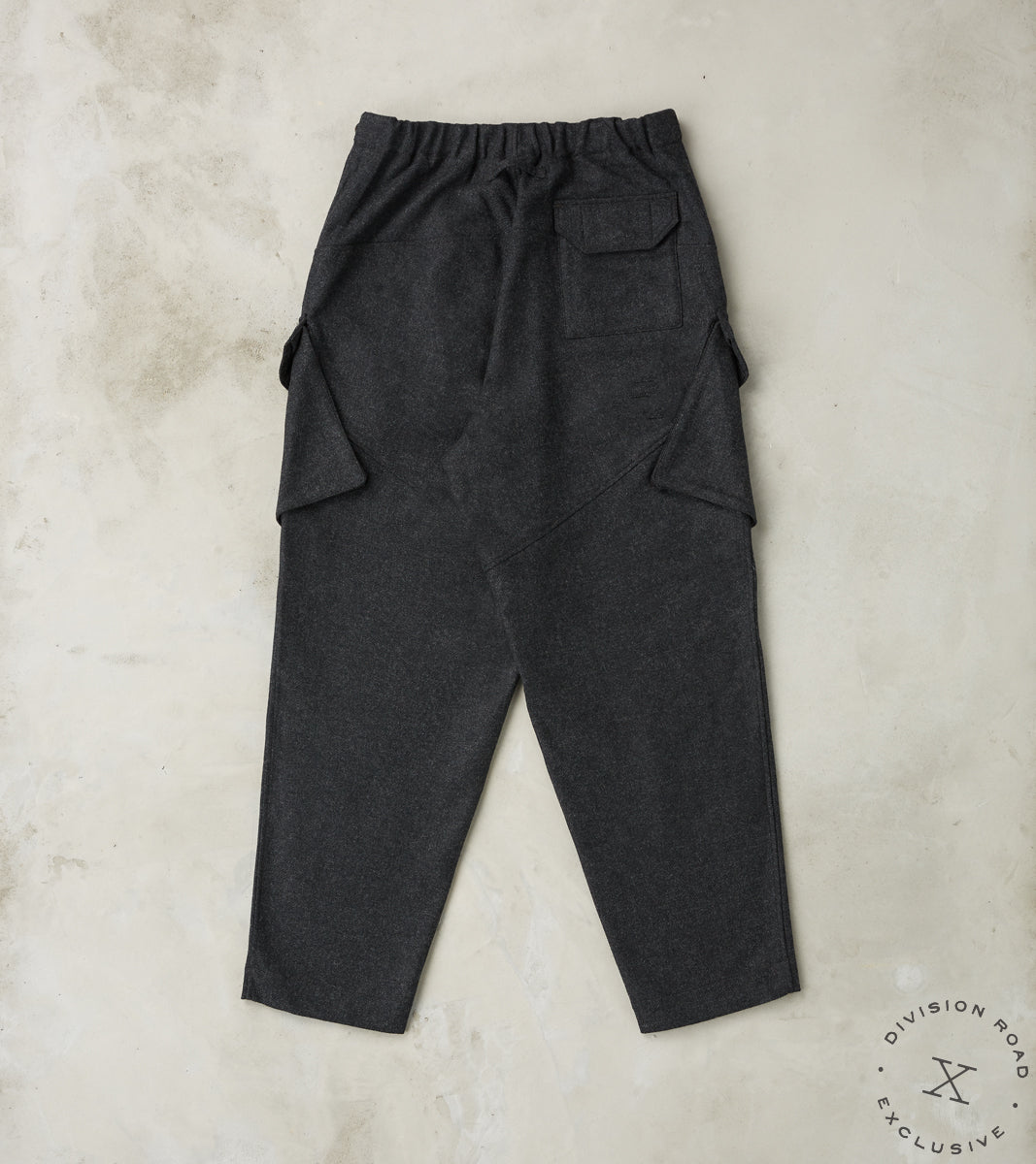 Division Road MotivMfg X DR Swiss Army Cargo Trousers - Abraham Moon® Coal Merino Twill