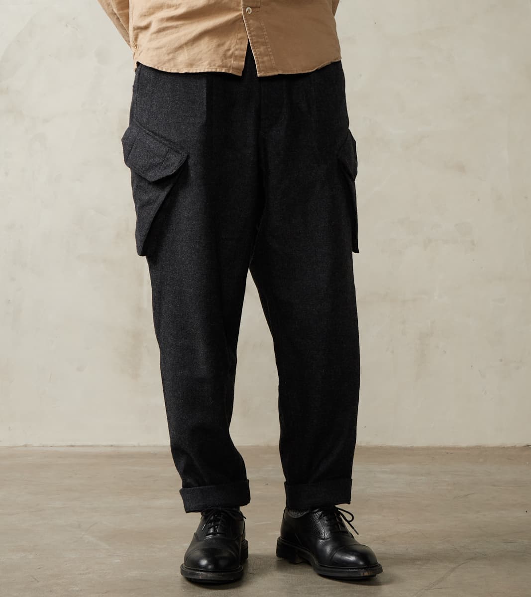 Division Road MotivMfg X DR Swiss Army Cargo Trousers - Abraham Moon® Coal Merino Twill