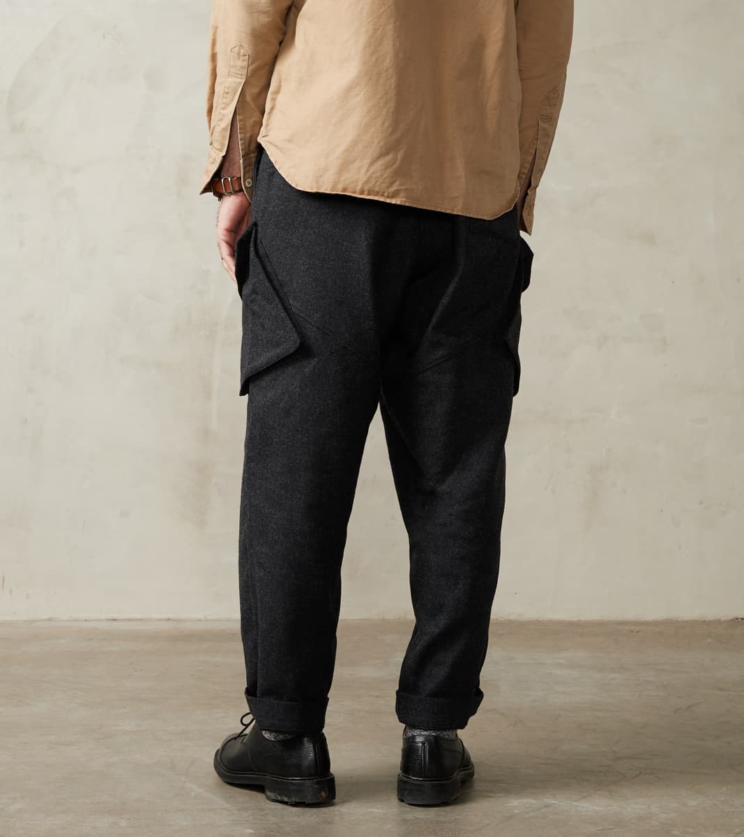 Division Road MotivMfg X DR Swiss Army Cargo Trousers - Abraham Moon® Coal Merino Twill