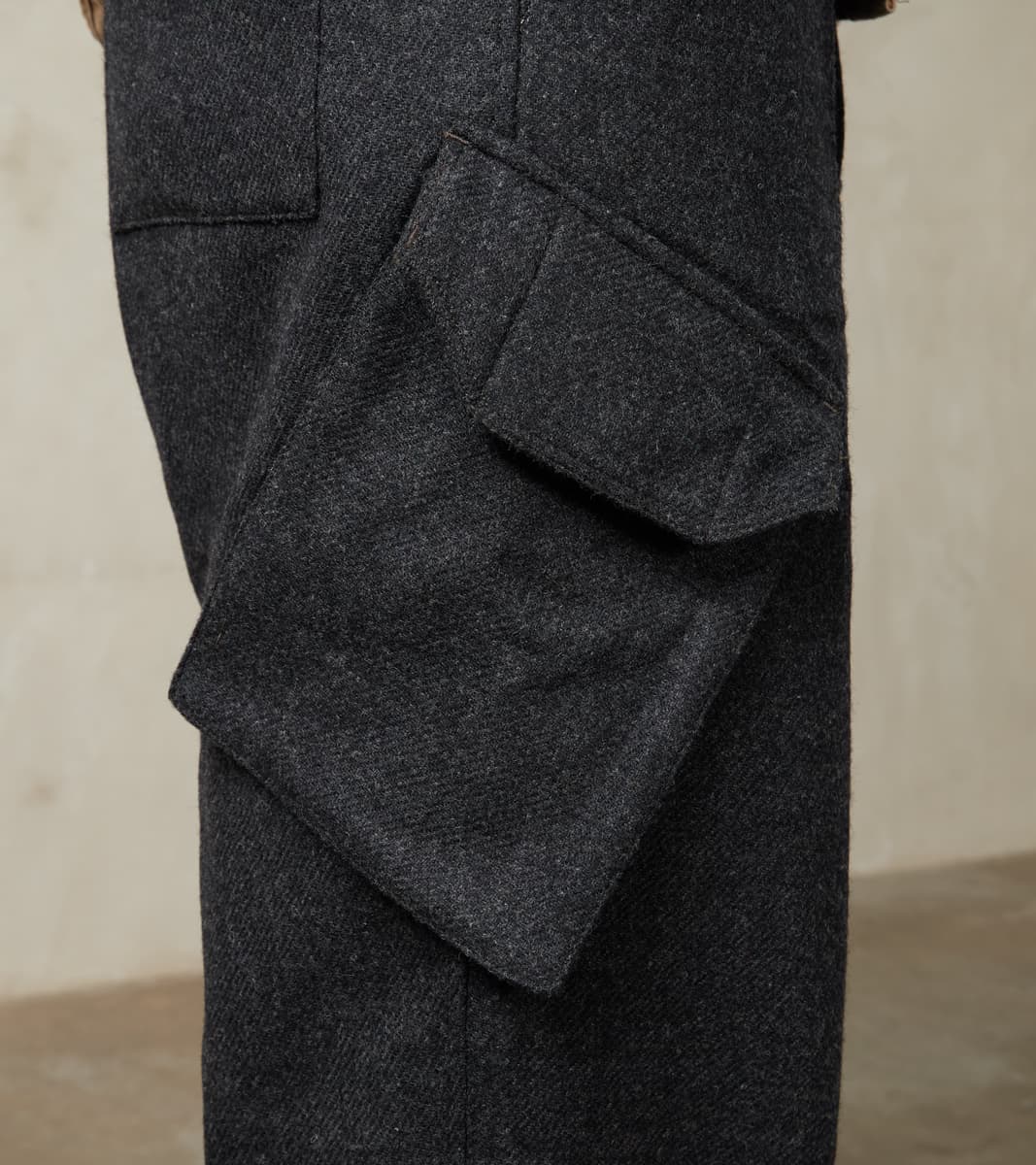 Division Road MotivMfg X DR Swiss Army Cargo Trousers - Abraham Moon® Coal Merino Twill