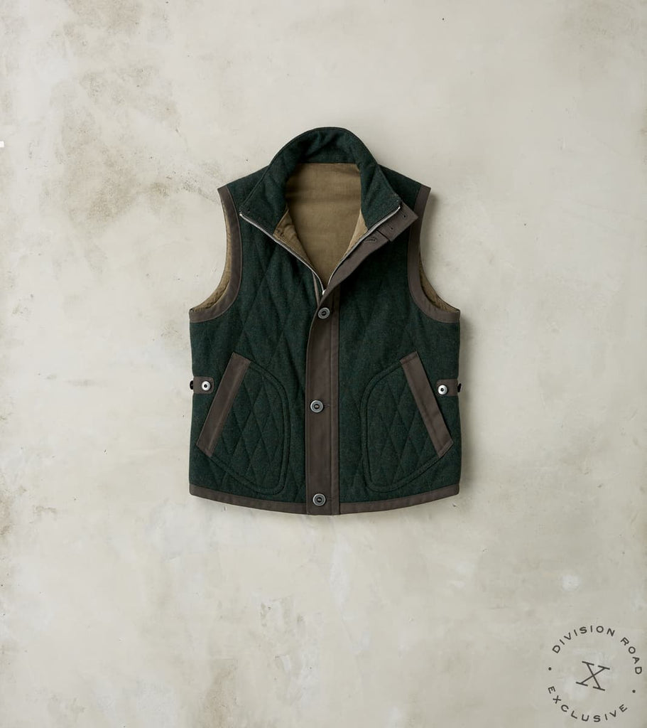 Division Road French Fencing Hunt Vest - Fox Brothers® Dark Moss Exmoor Twill