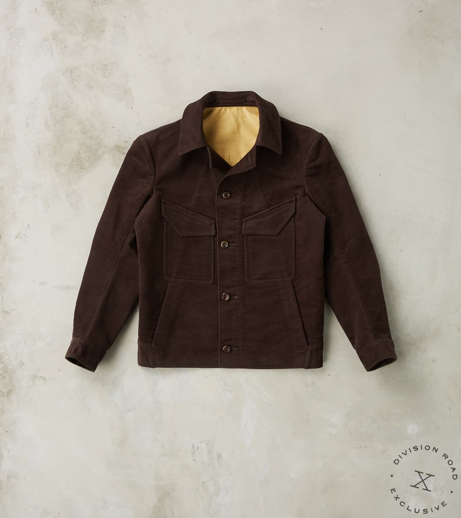 Division Road MotivMfg x DR French French Rapide Jacket - Chocolate Overdyed B.Moss Moleskin