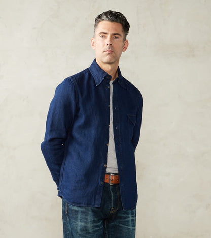 American Camp Shirt - Natural Indigo Linen Cotton Selvedge Denim