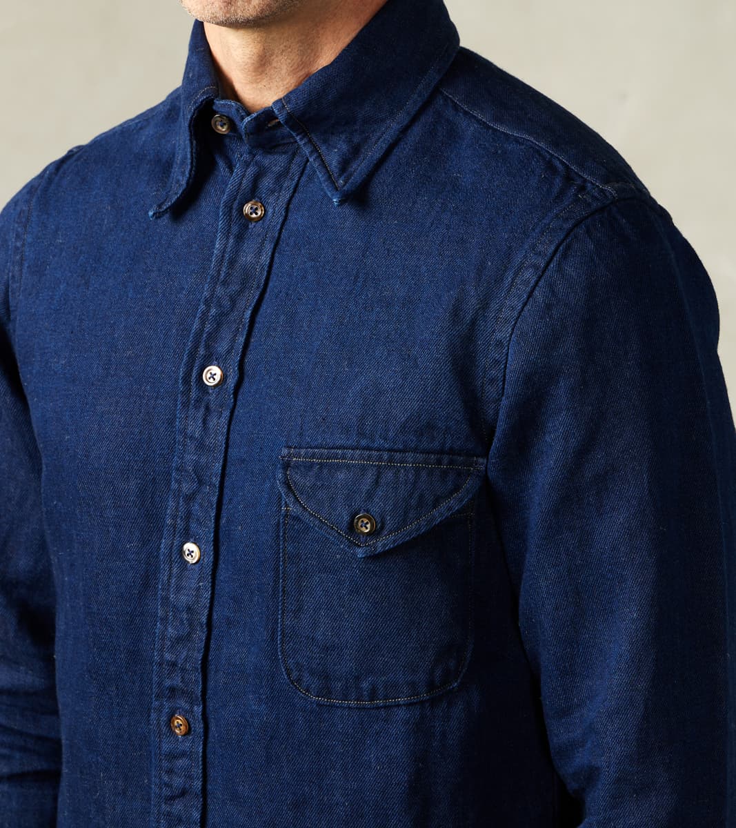 American Camp Shirt - Natural Indigo Linen Cotton Selvedge Denim