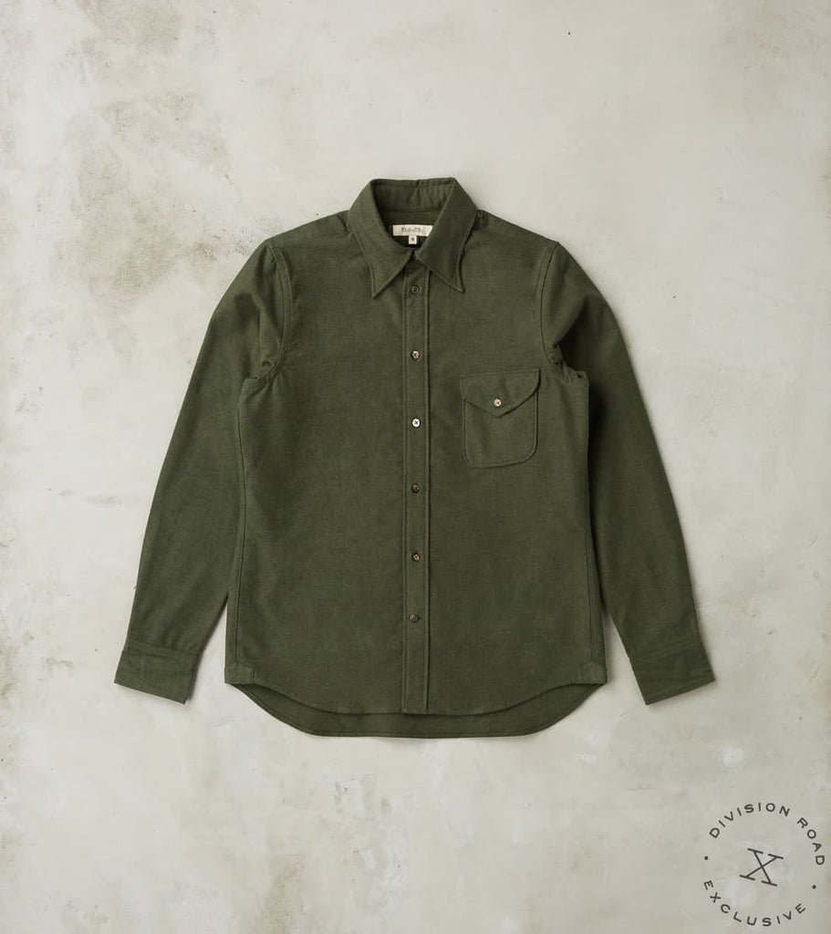 Division Road MotivMfg x DR American Camp Shirt - Olive Japanese Chambray Flannel