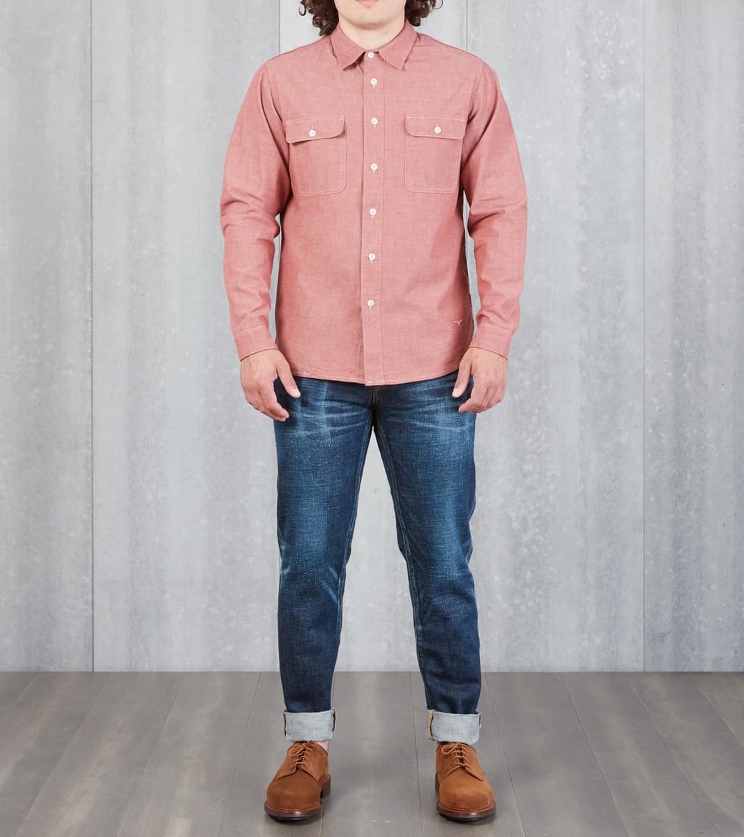 BWS-01 - Work Shirt - 5oz Red Organic Cotton Selvedge Chambray