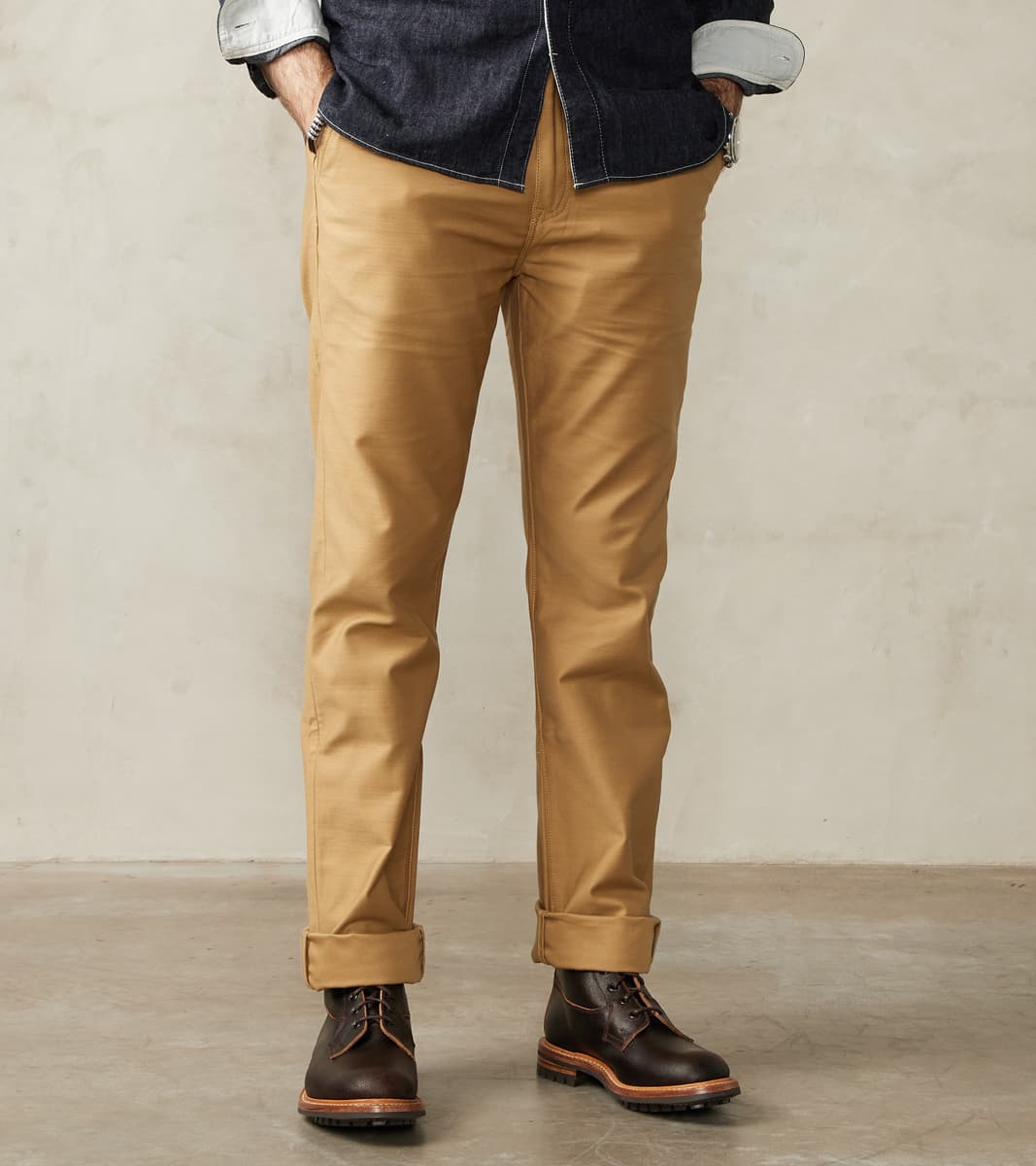 Chocolate brown velvet flat-front essential Chino Pants | Sumissura